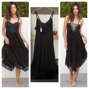 We are HAH The Evelyn Lace Up Reversible Dress in Noir